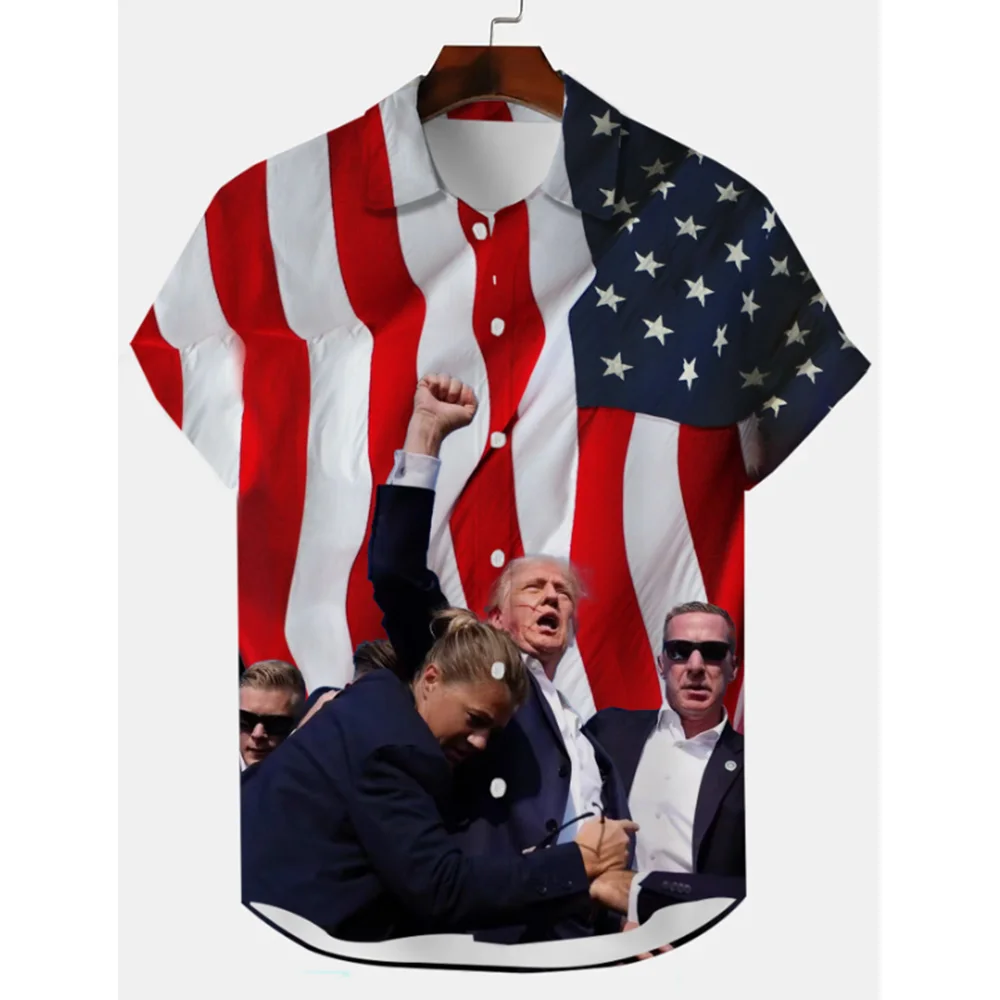 

2024 American Flag President Donald Trump shirt Short Sleeve Fun Trump supporter top Tee God Supporter costume