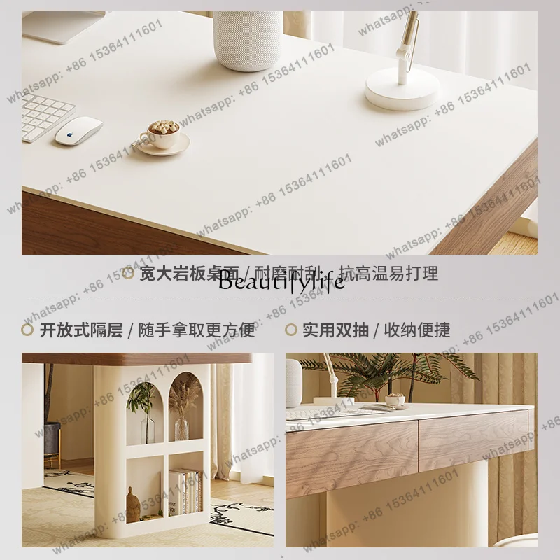 jj4 Vintage Cream Style Rock Board Desk Light Luxury Simple Home Solid Wood Study Computer Desk
