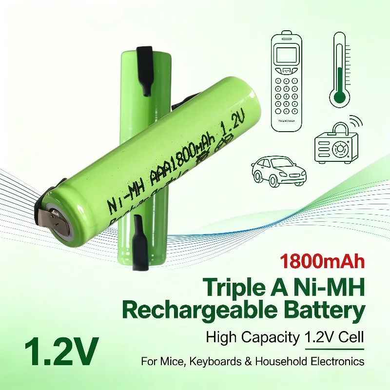 Triple A Ni-MH Rechargeable Battery 1.2V 1800mAh, Replacement Cell for Remote Controls, Mice, Thermometers & Portable Gadgets