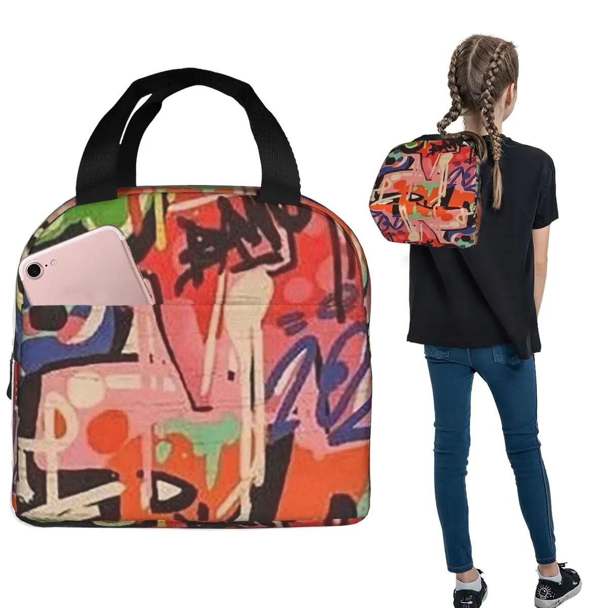 Urban Pattern Hip Hop Graffiti Street Art Insulated Lunch Bag for Women Kids Leakproof Food Boxes Thermal Lunch Box Tote