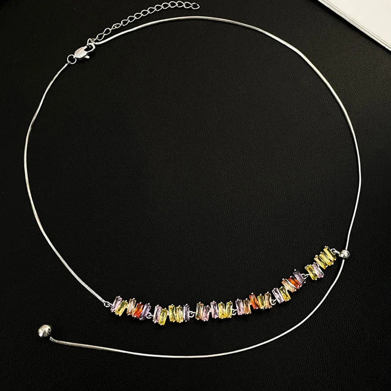 

New in Copper Inlay Rainbow Color Zircon Necklaces for women Adjustable High Quality Sweet choker chains Party Wedding Jewelry