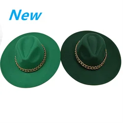 2022 Droplet top fedora hat thickened design dark green wide brimmed hat Panama felt hat men's jazz hat women's Fedora gorras