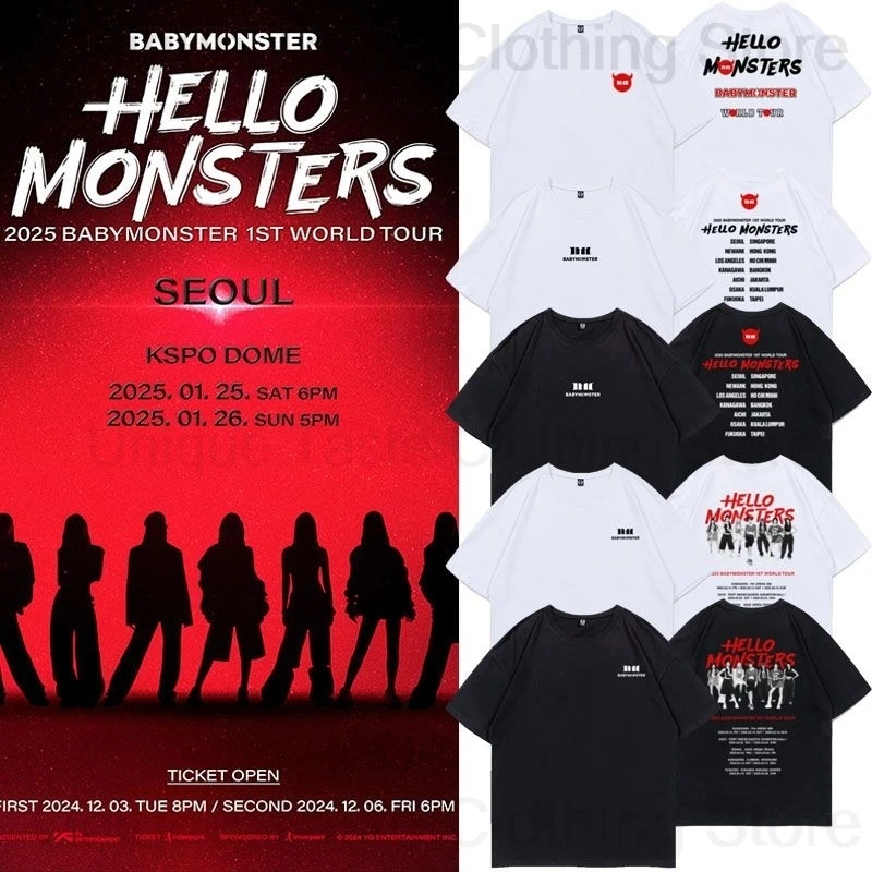 

BABYMONSTER Concert HELLO MONSTERS футболка Kpop модная женская и мужская летняя хлопковая футболка с короткими рукавами Babymonster MONSTIEZ топы для фанатов