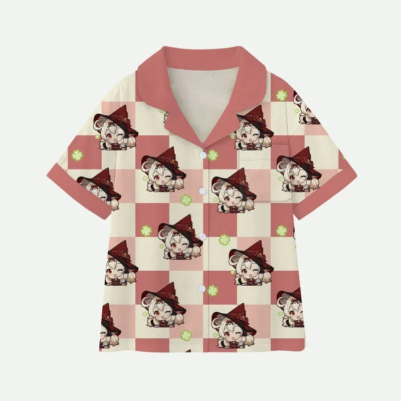 Game Anime GS Impact Cos Hutao Klee Unisex Summer Students Comfortable Cartoon Short-sleeved Shirts Shorts Pajama Suit Clothing