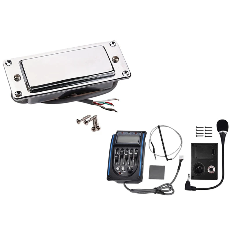 1Pcs Chrome Silver Mini Lp Guitar Humbucker Pickup & 1Pcs 5 Bands Acoustic Guitar Pickup Eq Preamp Lcd Tuner Equalizer