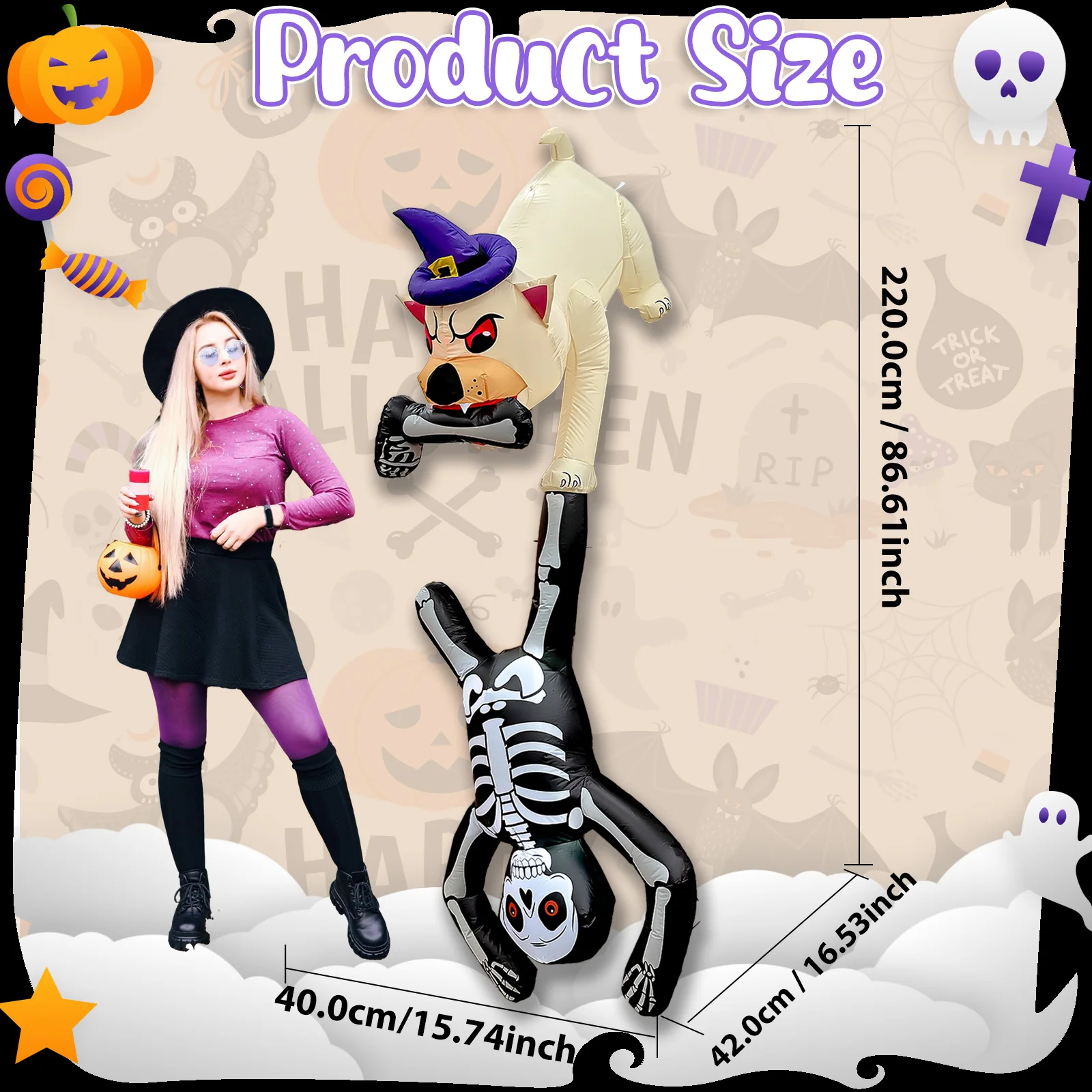 8FT Halloween Inflatables Decorations, Inflatable Dog Pulls Skeleton, Halloween Blow up Yard Decorations for Garden Lawn Party