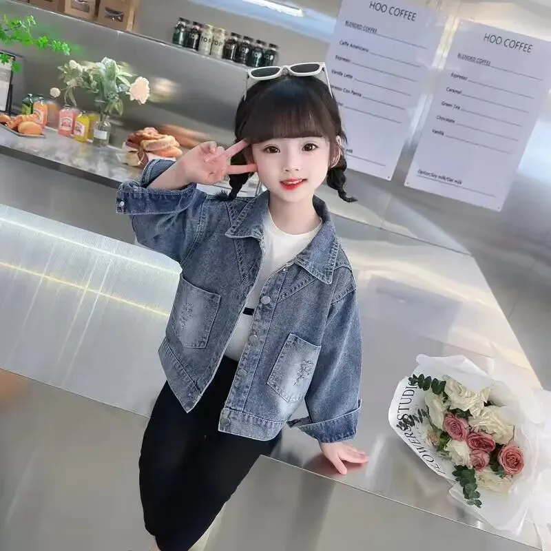 

2025 Spring and Autumn Jacket New Children's Cartoon Casual Jacket Baby Top Fashionable Kids Girls Denim Coat