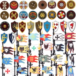 Middle Ages Empire Flag Pole Building Blocks Military Castle Lion Teutonic Knight Soldier Figures Roman Warrior Sheild Brick Toy
