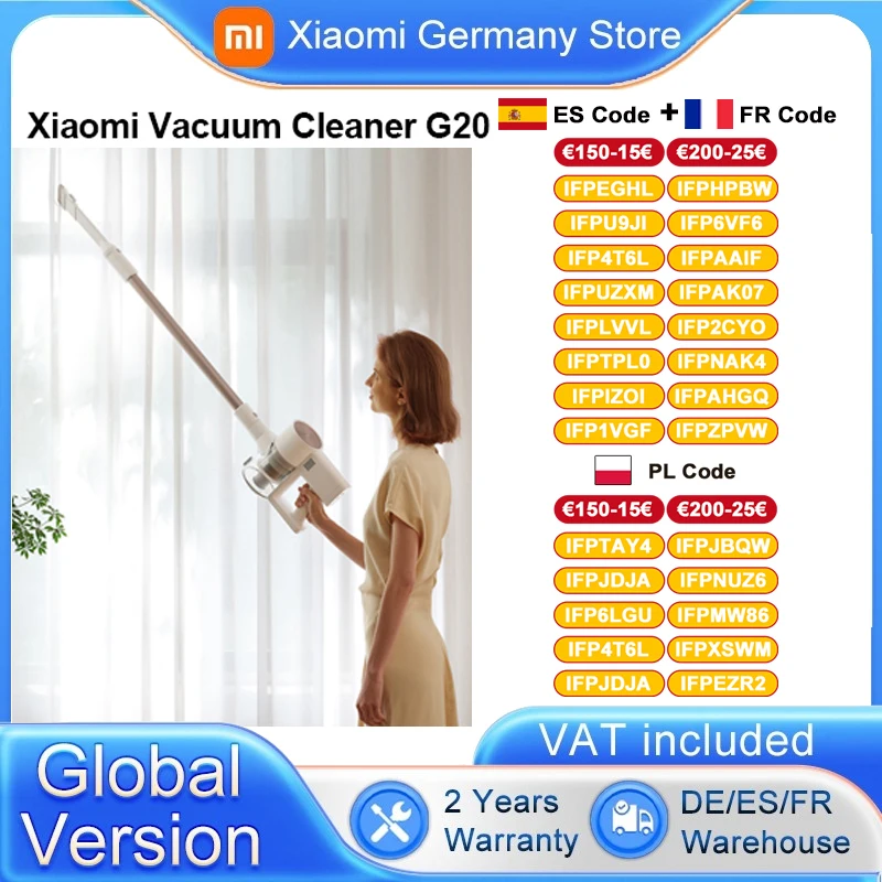Global Version Xiaomi Vacuum Cleaner G20 150AW Suction LED Searchlight Long Battery Life Versatile