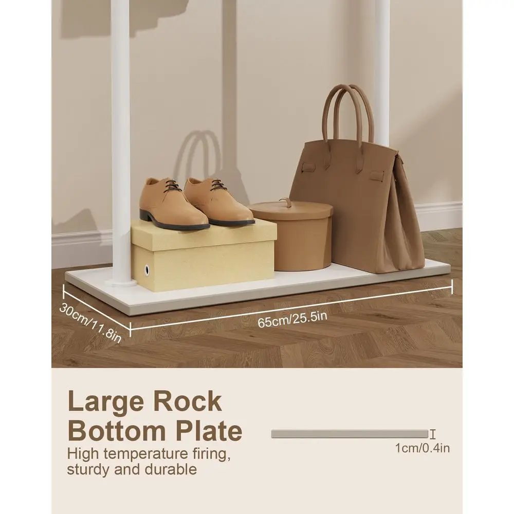 Cabide autônomo moderno com 2 ganchos, base Heavy Rock, 25,6 x 11,8 x 68,9 polegadas, branco