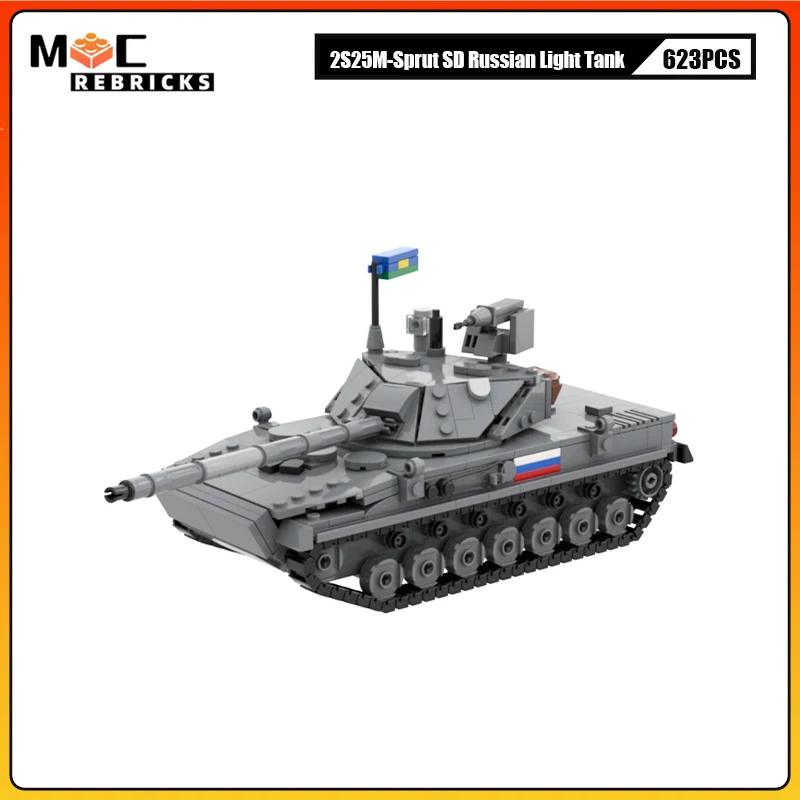 Tank Ringan Militer Rusia 2S25M MOC Blok Bangunan Kendaraan Lapis Baja Batu Bata Teknologi Tinggi Mainan Anak Laki-laki Puzzle Set Kolektor Mainan
