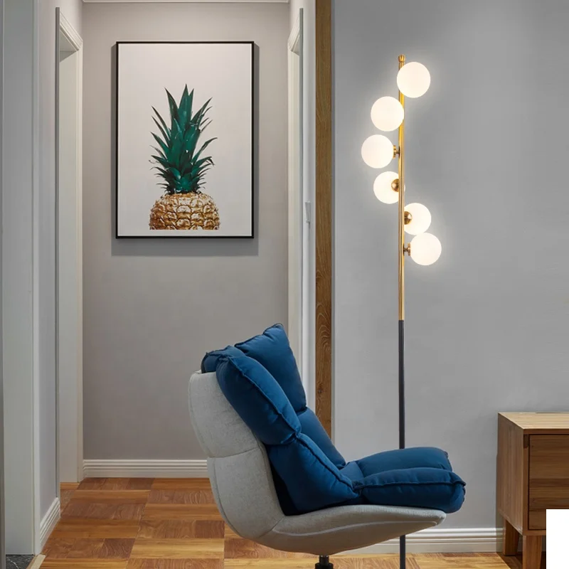 Modern Hotel Rooms Villa Metal Finished Standing Light Glass Light Emitting Diode Floor Lamp