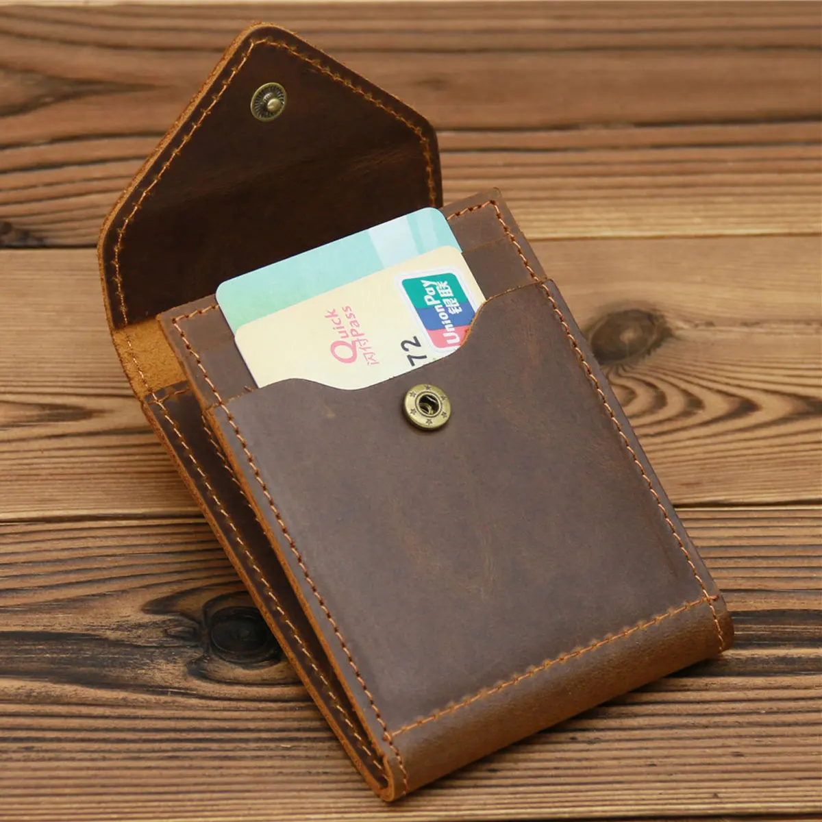 

Handmade Leather Card Holder Wallet Trifold Designer Identity Badge Holders Visit Pasjeshouder Remove Credit Card