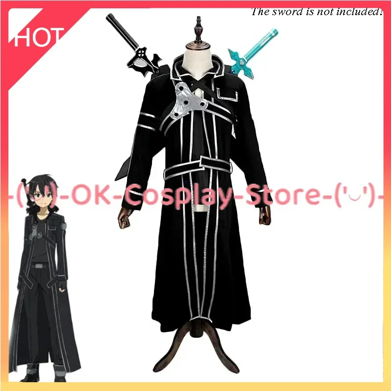 Anime Sword Art Online SAO Kirito Kirigayae disfraces Cosplay abrigo largo conjunto completo gabardina capa Top pantalones traje de Halloween