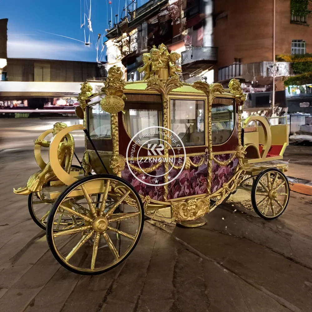 Luxury Modern European Horse Carriage White Carving Metal Electric Carriage with Flowers Princess-Style Special Transportation
