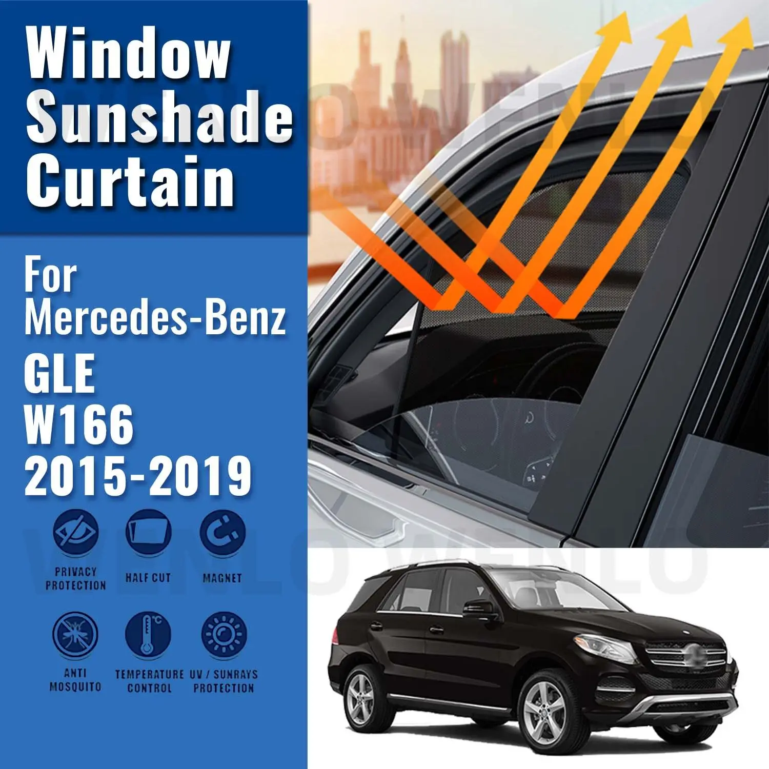 

For Mercedes Benz GLE ML W166 2015-2019 Magnetic Car Sunshade Shield Front Windshield Curtain Window UV Protection