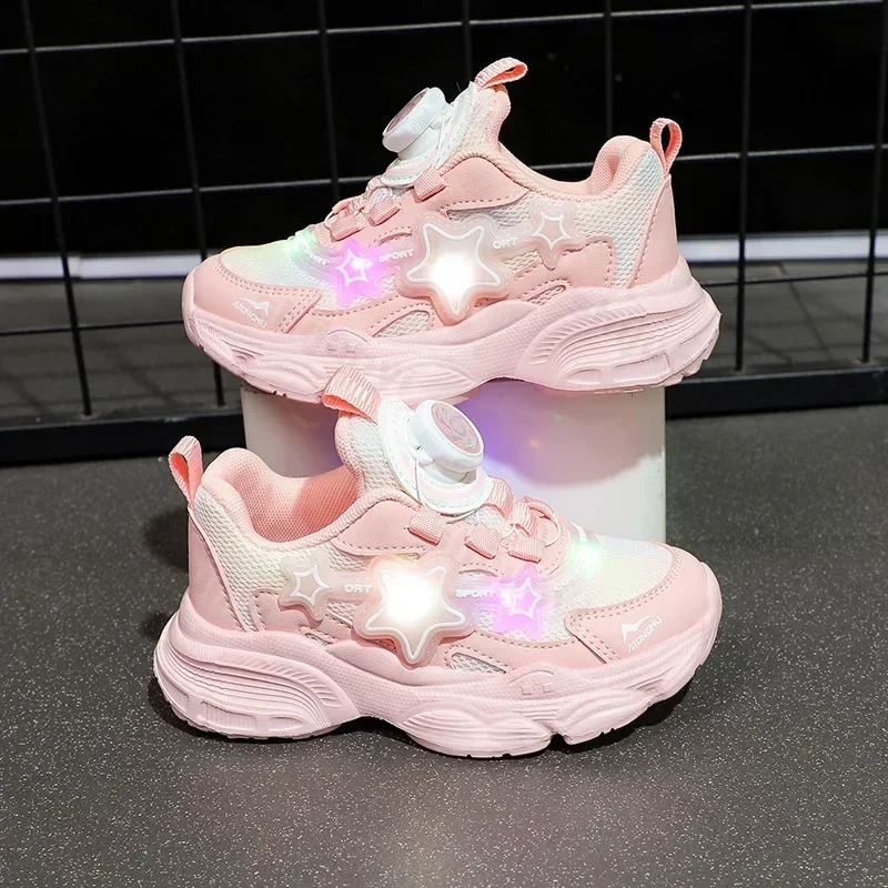 

Tennis Shoes LED Children Trainer Girls Casual Sneakers Mesh Breathable Running Shoes Baby Student Non-slip Illuminated Shoes