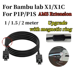 For Bambu Lab X1 X1C P1P P1S 3D Printer 6pin Data Cable AMS HUB Connection AMS 1/1.5/2 meters with Megnetic ring Upgrade parts