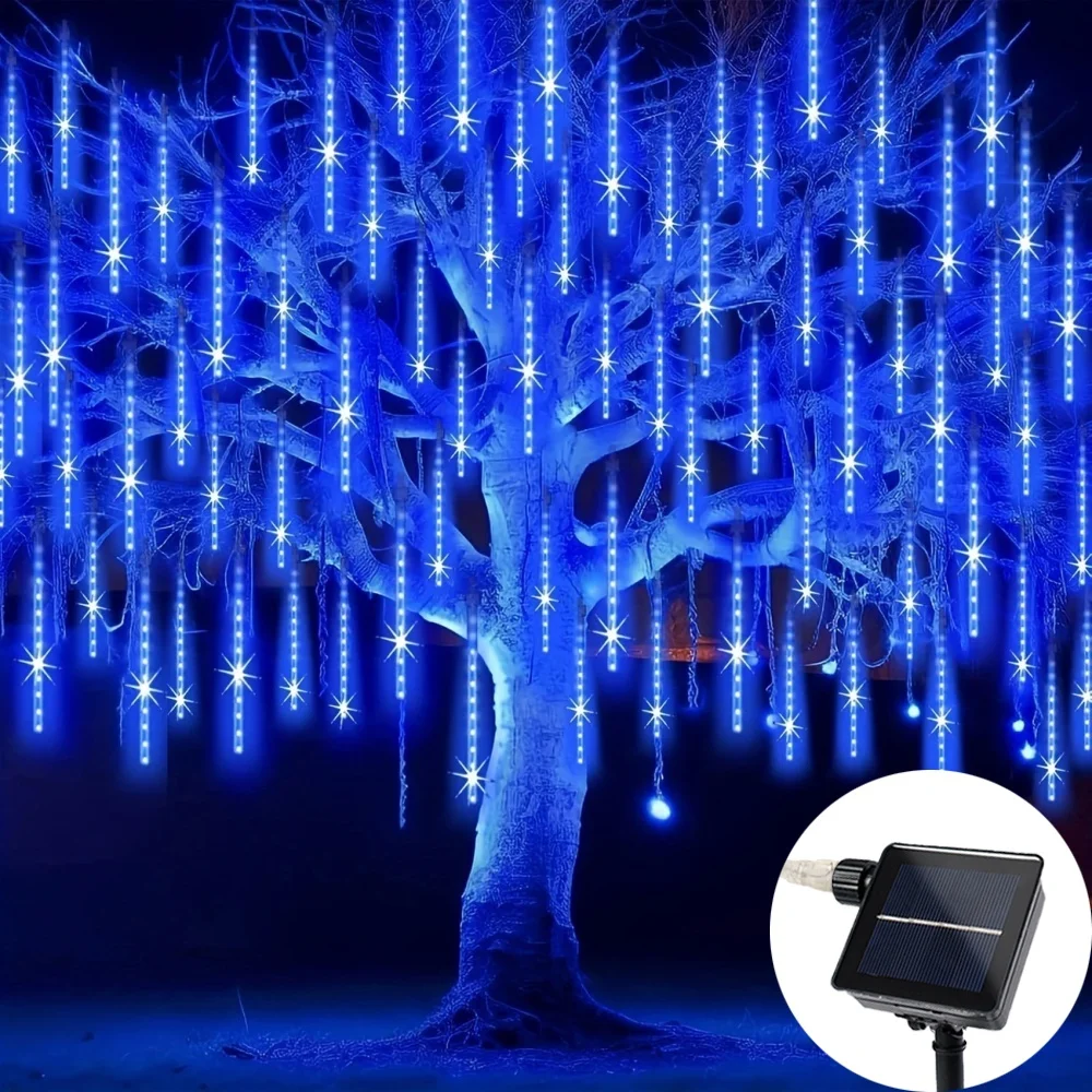 8 Tubes Solar Meteor Shower Rain LED String Lights Street Garlands Christmas Tree Decorations for Outdoor Fairy Garden Lights