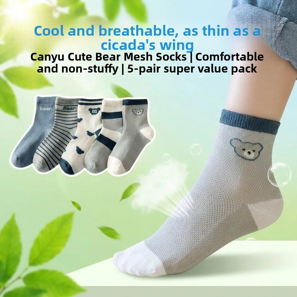 Children's Cotton Socks Breathable Mesh Anti-Odor Sweat Absorbent Cartoon Baby Mid-Calf Summer Socks Thin Pure Cotton Socks
