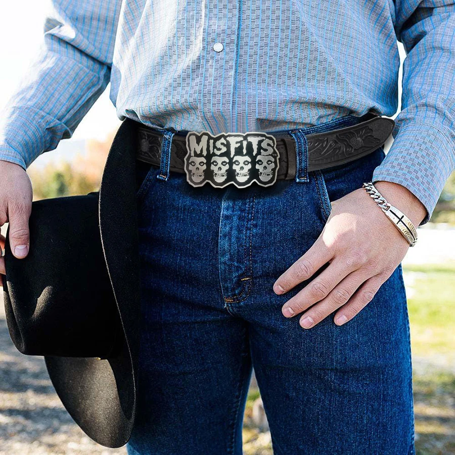Western Men's Denim Belt Retro Belt Ghost Head Belt Buckle Hip-Hop Personality Retro Style Unisex Matching Jeans/Casual Pants Be