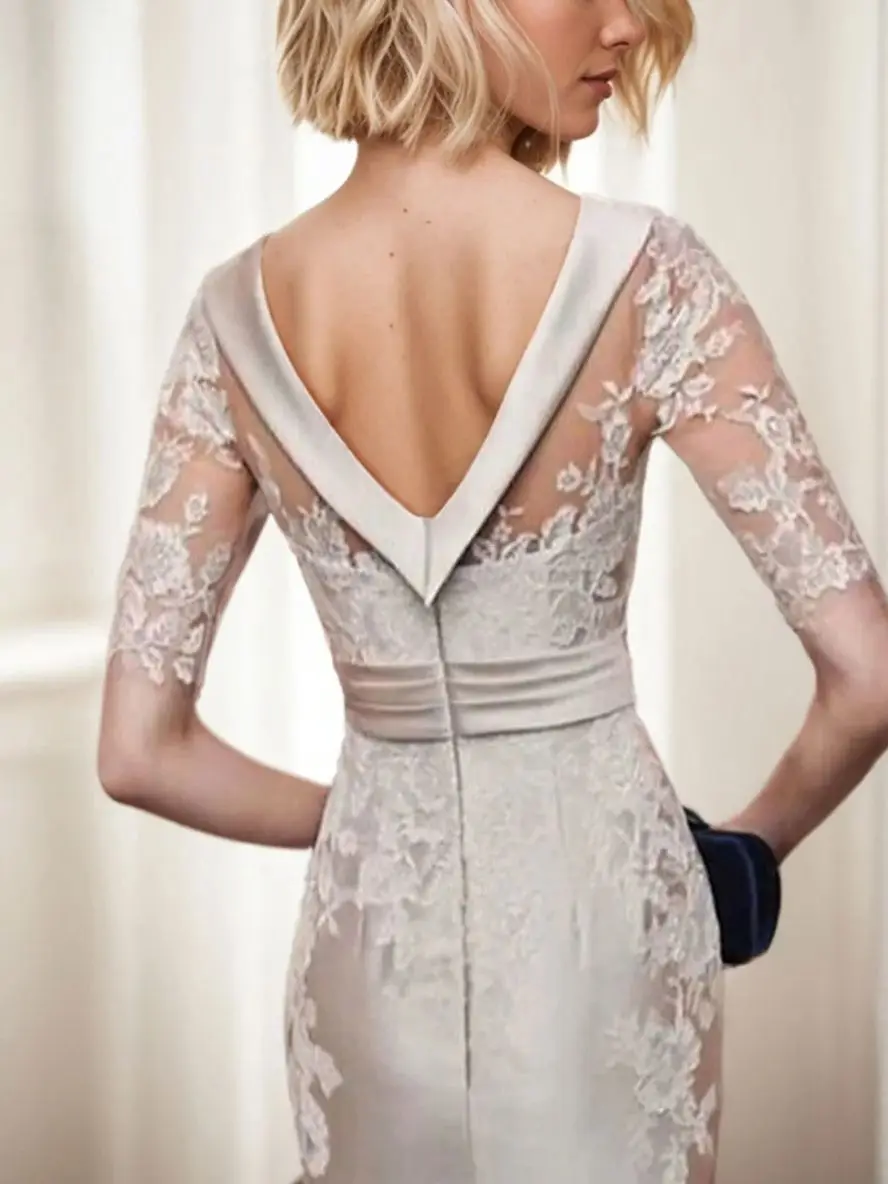 Robe fourreau classique élégante pour invités de mariage, col bateau, en Satin, longueur aux genoux, demi-manches, avec des Appliques en dentelle, robe de bal, personnalisée gratuitement, 2025