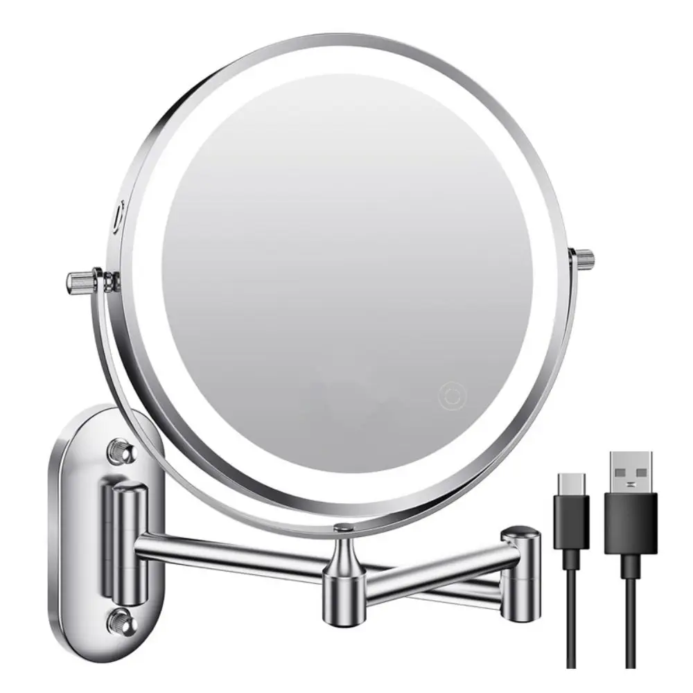 

LED Bathroom Makeup Mirror 360° Rotating Double-sided Wall Mounted Makeup Mirror Adjustable Magnification