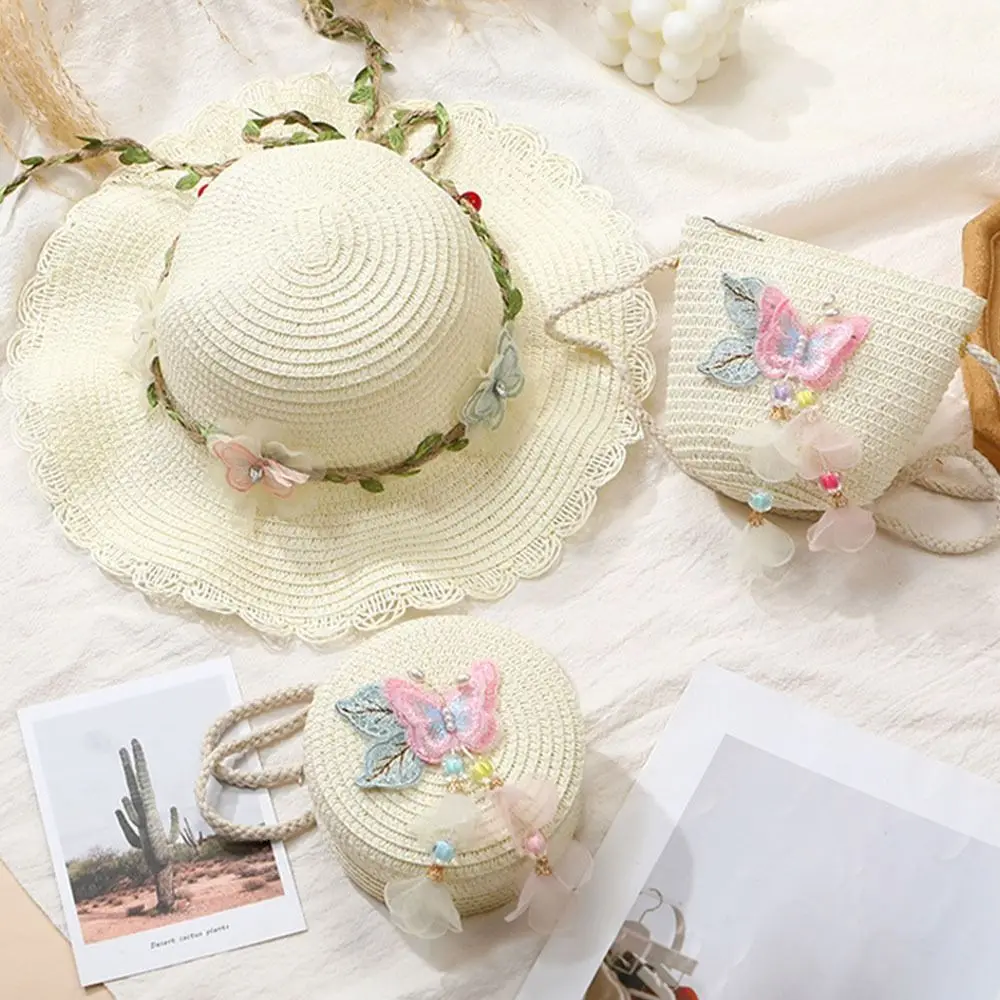 

New Pastoral Style Summer Sun Hat Straw Hat Tassel Seaside Woven Bag Butterfly Women's Chinese Straw Bags