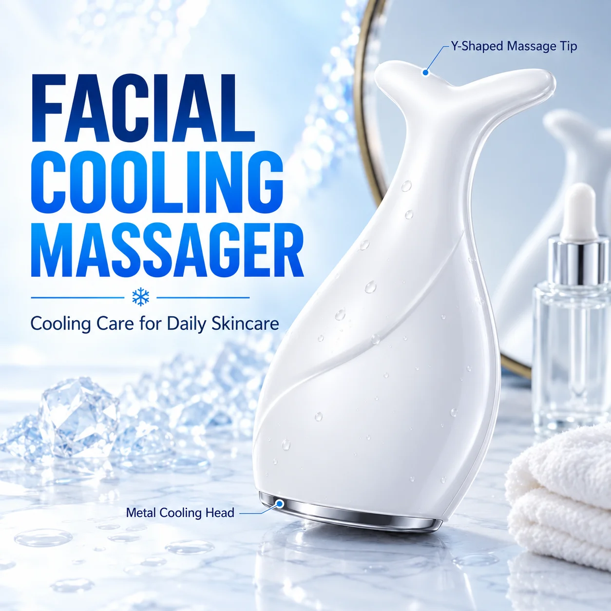 Fish Tail Ice Roller Facial Massager Cooling Skin Care Tool with Stainless Steel Cooling Head Cold Therapy Beauty Device Portabl