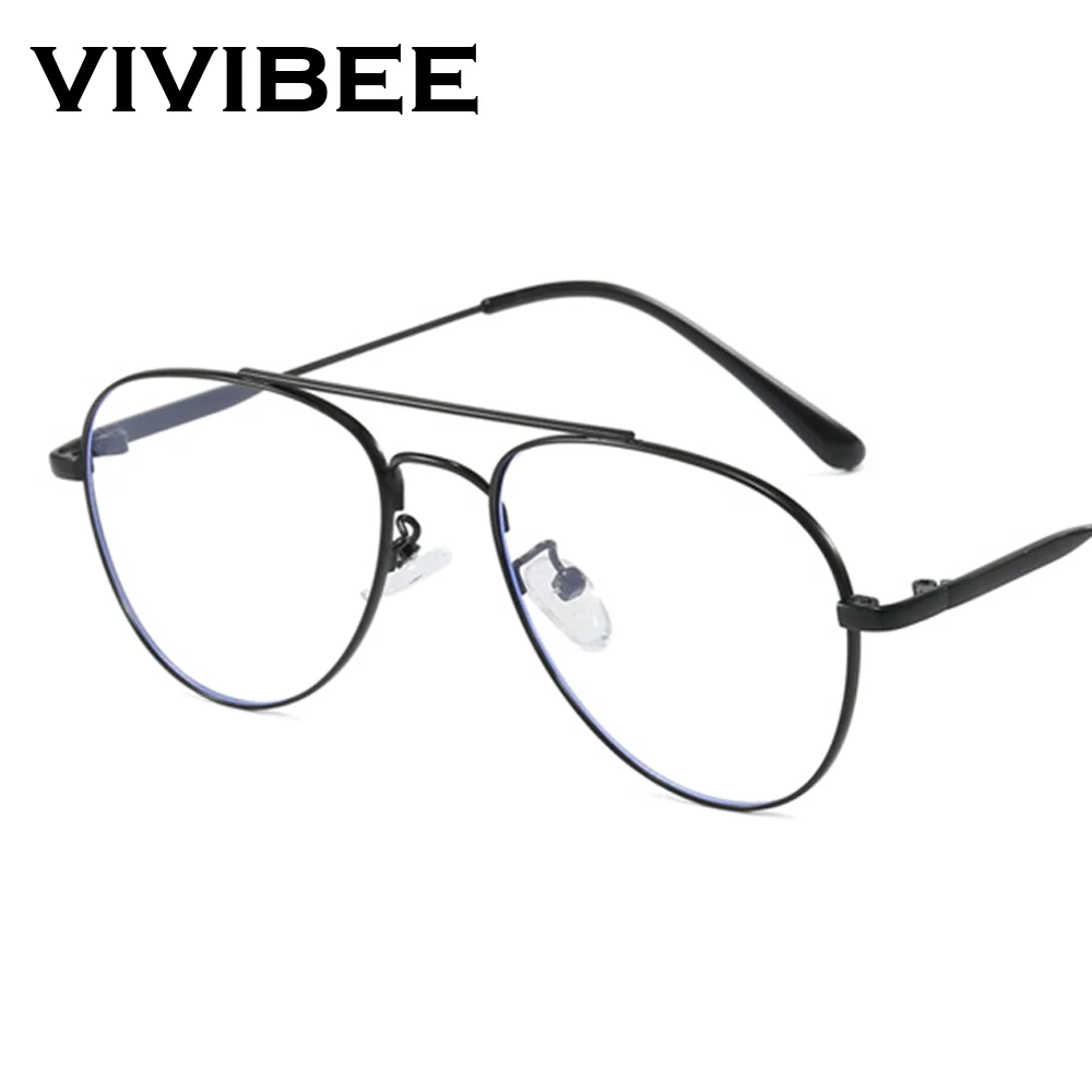 VIVIBEE Pilot Blue Light Blocking Glasses Metal Men Computer Lenses Retro Aviation Anti Ray UV400 Women Gaming Eyeglasses