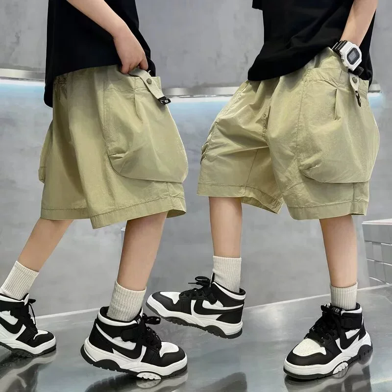 Summer Shorts Boys Fashion Pants Kids Thin Casual Work Pants New Children's Solid Loose Pockets Sweatpants 5-14 Years Old