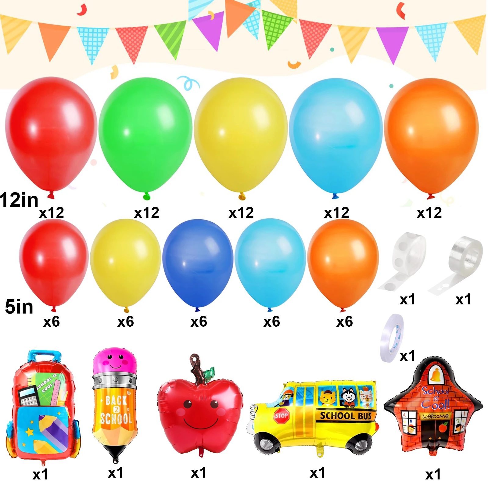 Back to School Balloon Garland Arch Kit School Bus House Pencil Bag Balloons for First Day of School Kindergarten Party Welcome