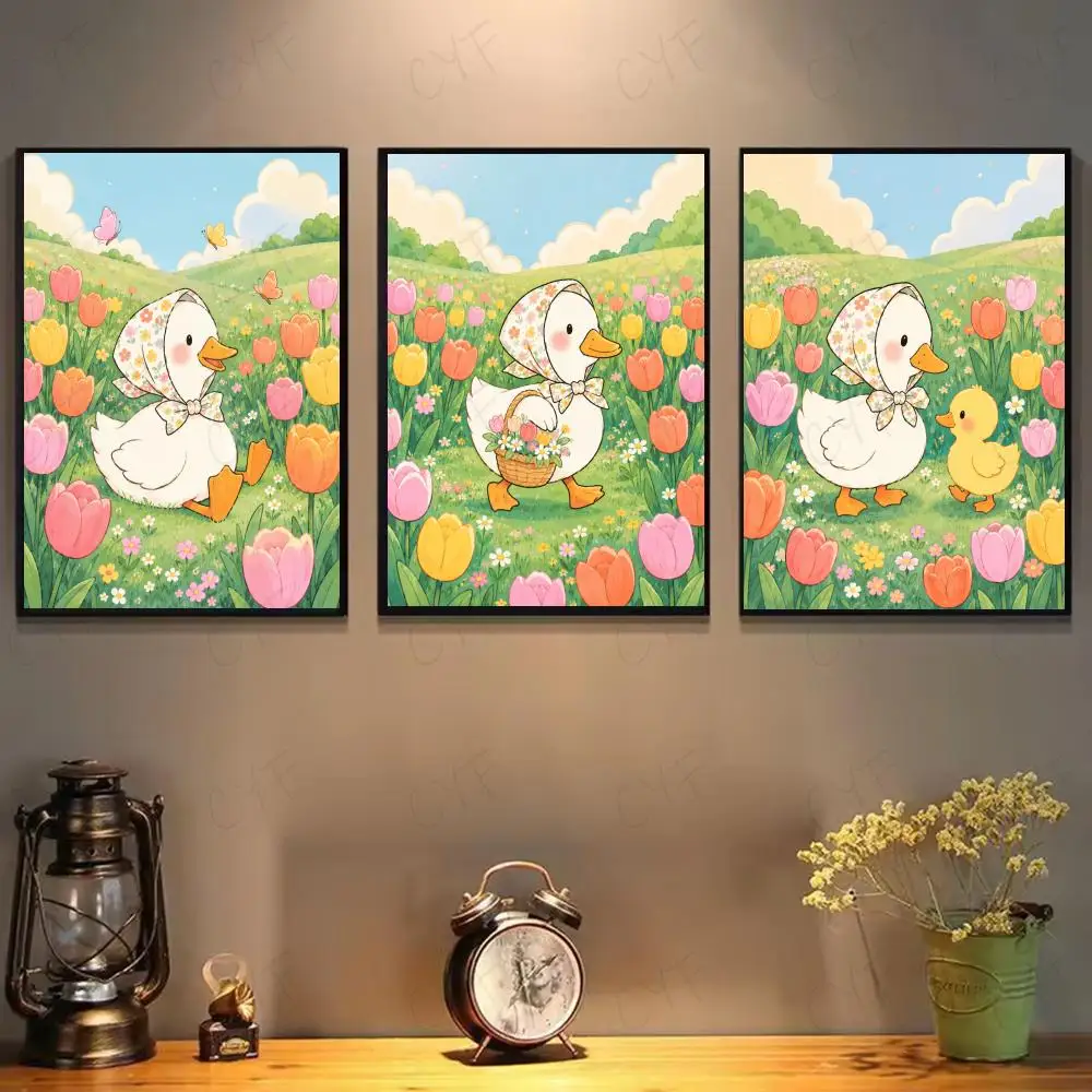 Duck In Flowers Wall Art Poster Modern Waterproof HD Wall Art Decal Self-Adhesive Aesthetic Decor For Home Living Room