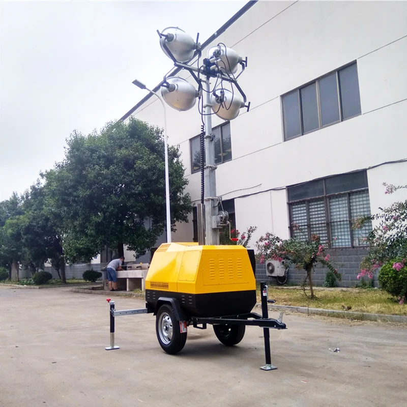 7m/9m Portable Towable Diesel Mobile Light Tower Generator For Construction 440000 Lumens IP67 Rated 80h Continuous Working Time
