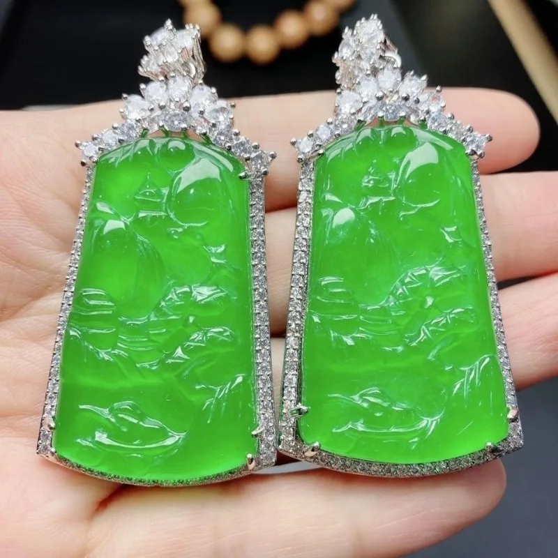 

Natural High Ice Full Green Pendant Landscape Jade Brand Pendant Men's and Women's Jade Necklace