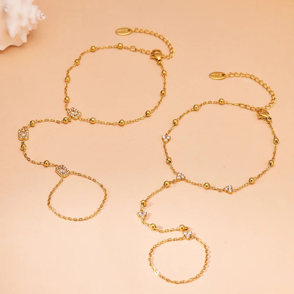 Zirkon-Perlen Handketten-Armband 316L Edelstahl-Armband 18K Vergoldet Verstellbares Armband Täglicher Schmuck für Frauen – Detail 10