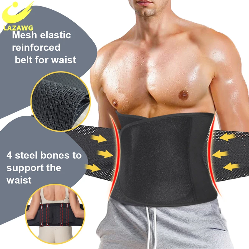 LAZAWG-Entrenador de cintura para hombre, faja moldeadora de Cuerpo Adelgazante, cinturón de Fitness para perder peso, quemagrasas, deporte, recortador de sudor, entrenamiento, faja moldeadora