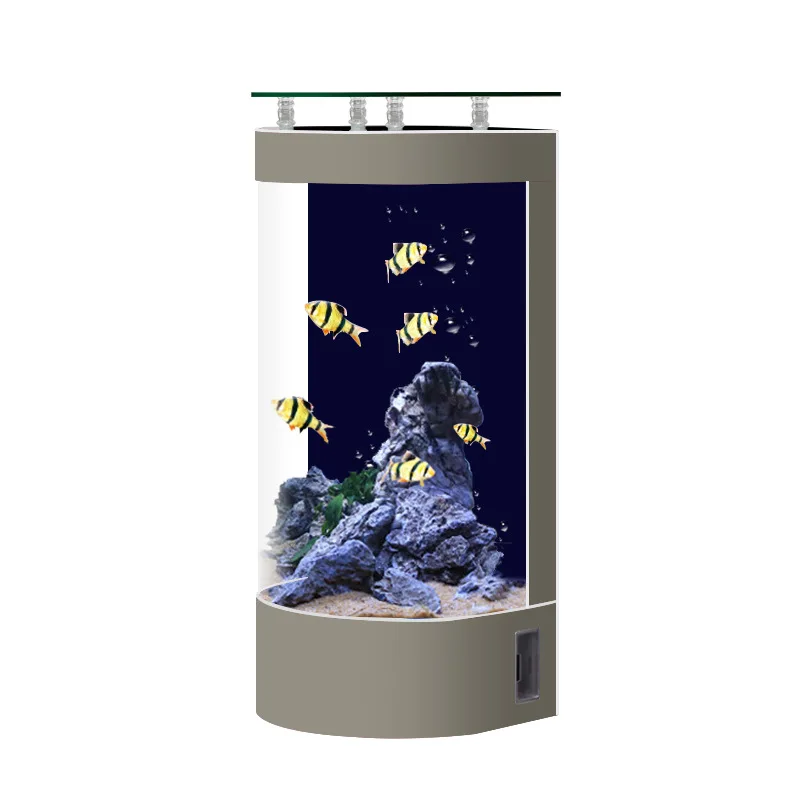 

Полукруглый экологический резервуар для золотых рыбок для гостиной, небольшой стеклянный бытовой аквариум от пола до потолка среднего размера