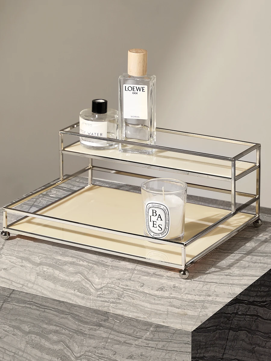 

Modern Simple Silver Acrylic Storage Ra Cosmetic eup Organizer Desktop Skin Care Products Organizer elf
