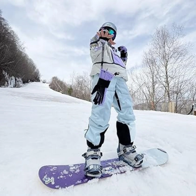 2026 Women Baggy Snowboarding Pants Ski Bibs Snow Loose Winter Overalls Waterproof Windproof Insulated Warm Pant Outdoor Sports