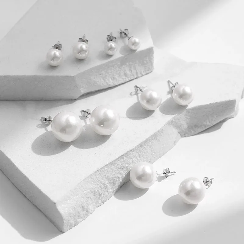 

French Style Crystal Pearl Ear Studs 925 Sterling Silver Earrings Fashion Party Banquet Jewelry