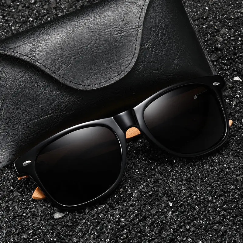 7062 Bamboo wood glasses Sand Black Frame Beech Radium Pattern Leg Retro Polarized Sunglasses