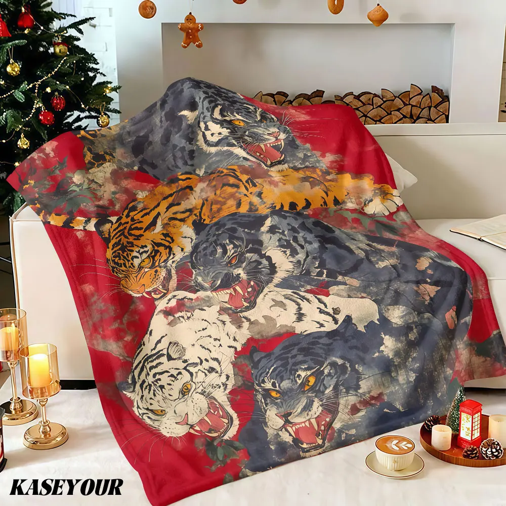Japanese Tigers Leopard Winter Summer Flannel Blanket Throw Fleece Soft Fuzzy Plush Cozy Fleece Blankets for Sofa Ideal Gifts
