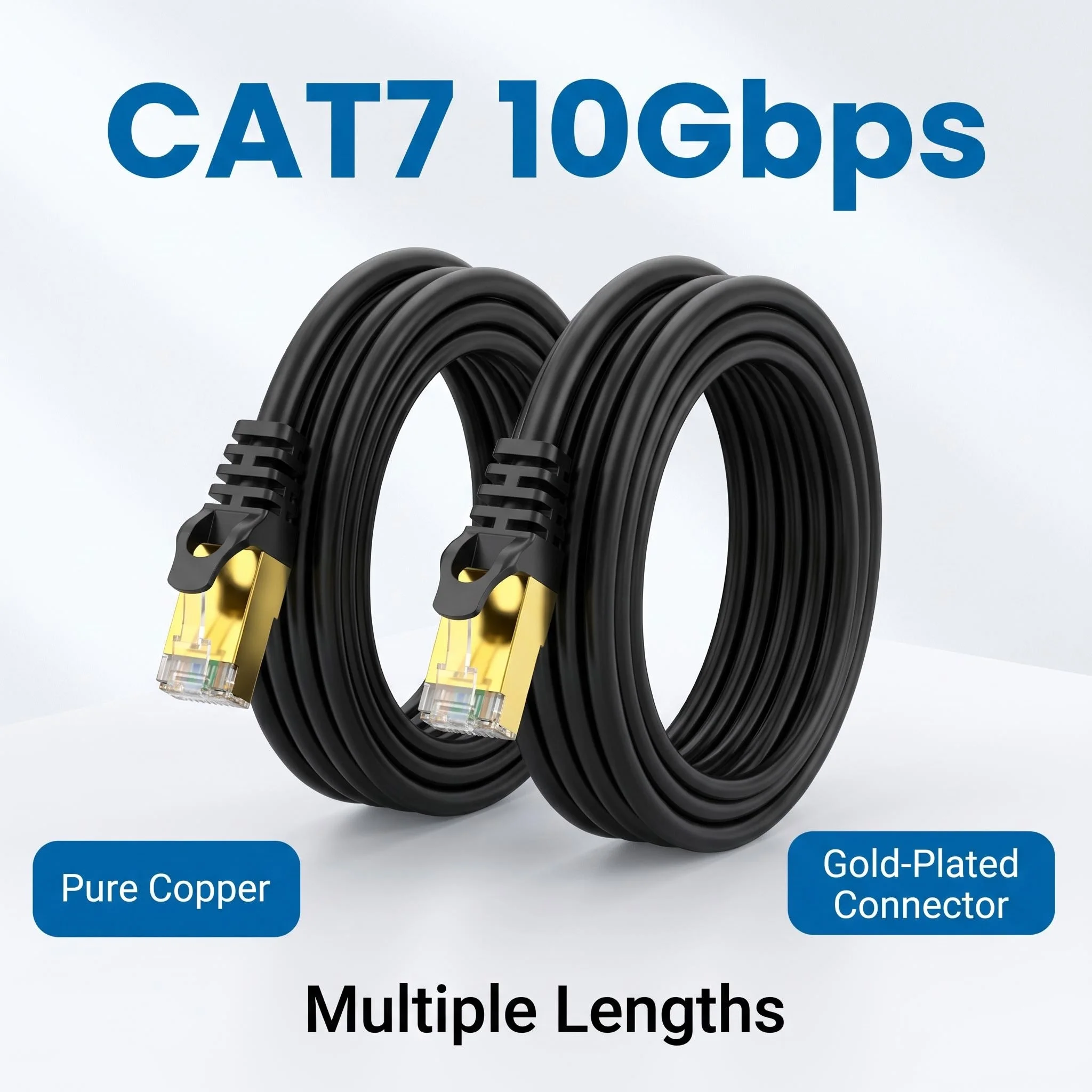 CAT7 Ethernet Cable 10Gbps Gold Plated Shielded FTP Pure Copper High Speed LAN Network Cord Multiple Lengths for Gaming Home Off