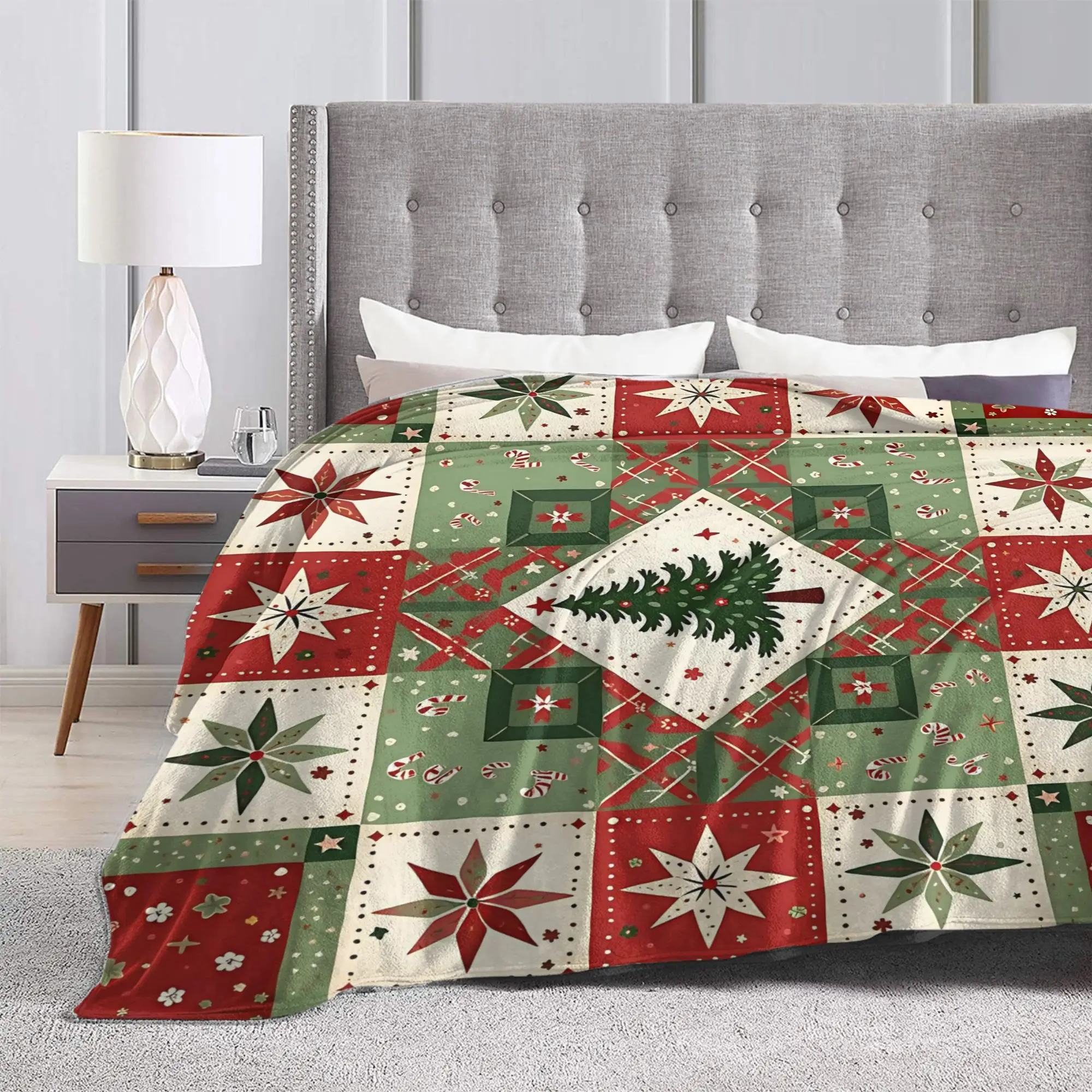 Christmas  Deer Trees Snowflakes Blankets  Plush Awesome Warm Throw Blanket for Bedspread All Season