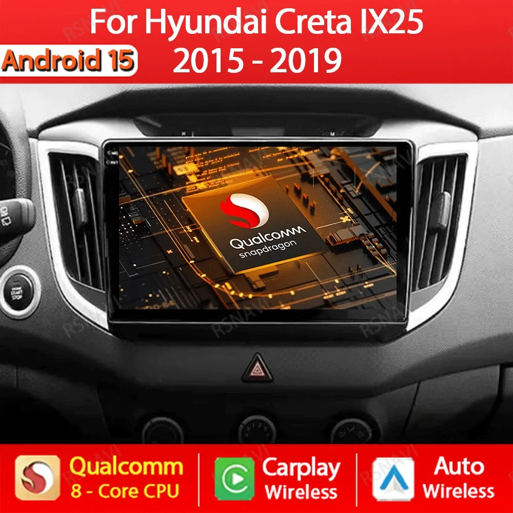 Android 15 Wireless Carplay Auto For Hyundai Creta IX25 2015 2016 2017 2018 2019 Car Radio Multimedia Video Player Navi GPS WIFI