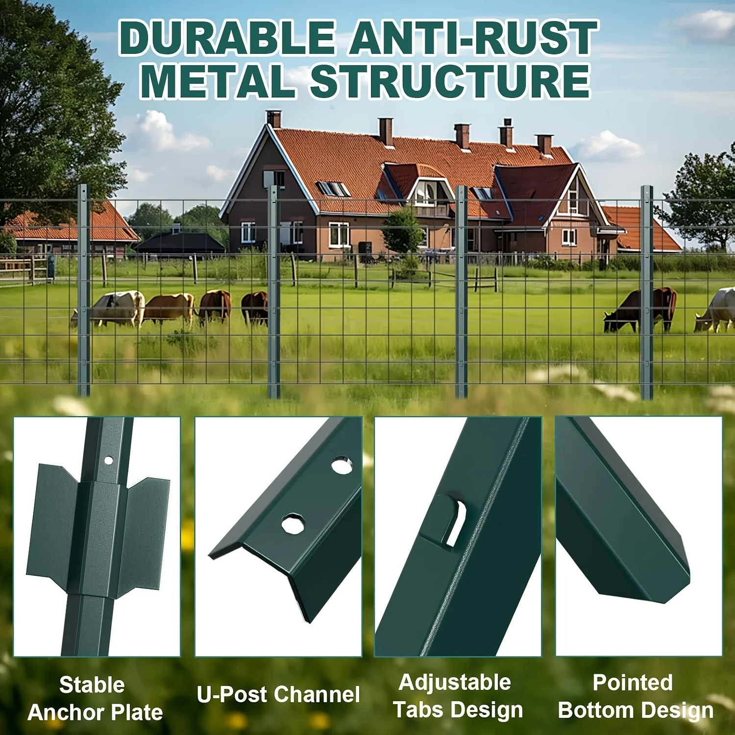 6-Foot Height Heavy-Duty T-Shaped Metal Fence Posts, 10pcs Pack, Segmented, No-Dig U-Shaped Posts, Patio/Garden Fence Posts