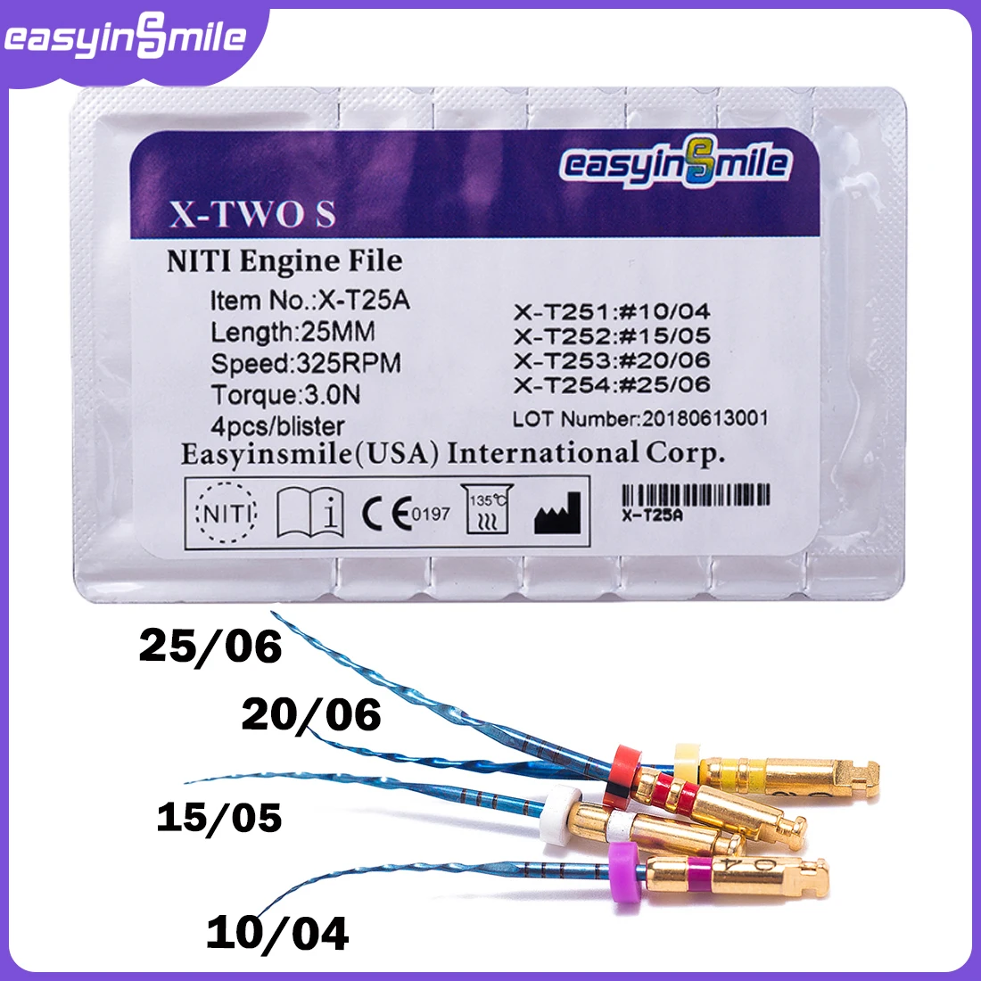 4Pc Endodontic Endo X-TWO S File Dental Rotary NITI Root Canal Files Cross Section Engine Use EASYINSMILE