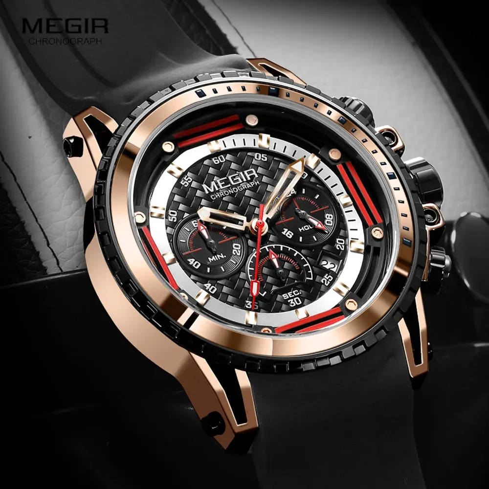 MEGIR 2143 Fashion Sports Silicone Quartz Men's Watch Chronograph Calendar Waterproof Luminous Watches for Men Reloj Hombre