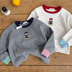 Autumn Winter New Children Bottoming Shirts Cartoon Embroidery Boys Long Sleeve Loose T Shirts Girls Cotton Tops Kids Clothes